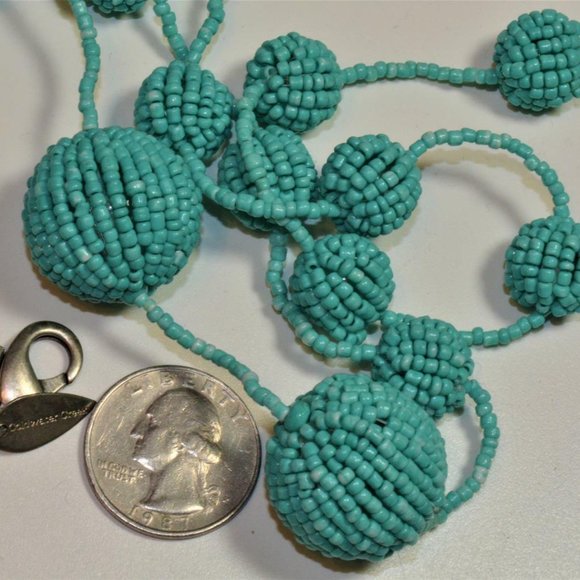 COLDWATER CREEK Spherical Silver tone Turquoise Glass Seed Beads 34" Nec… - Picture 4 of 5